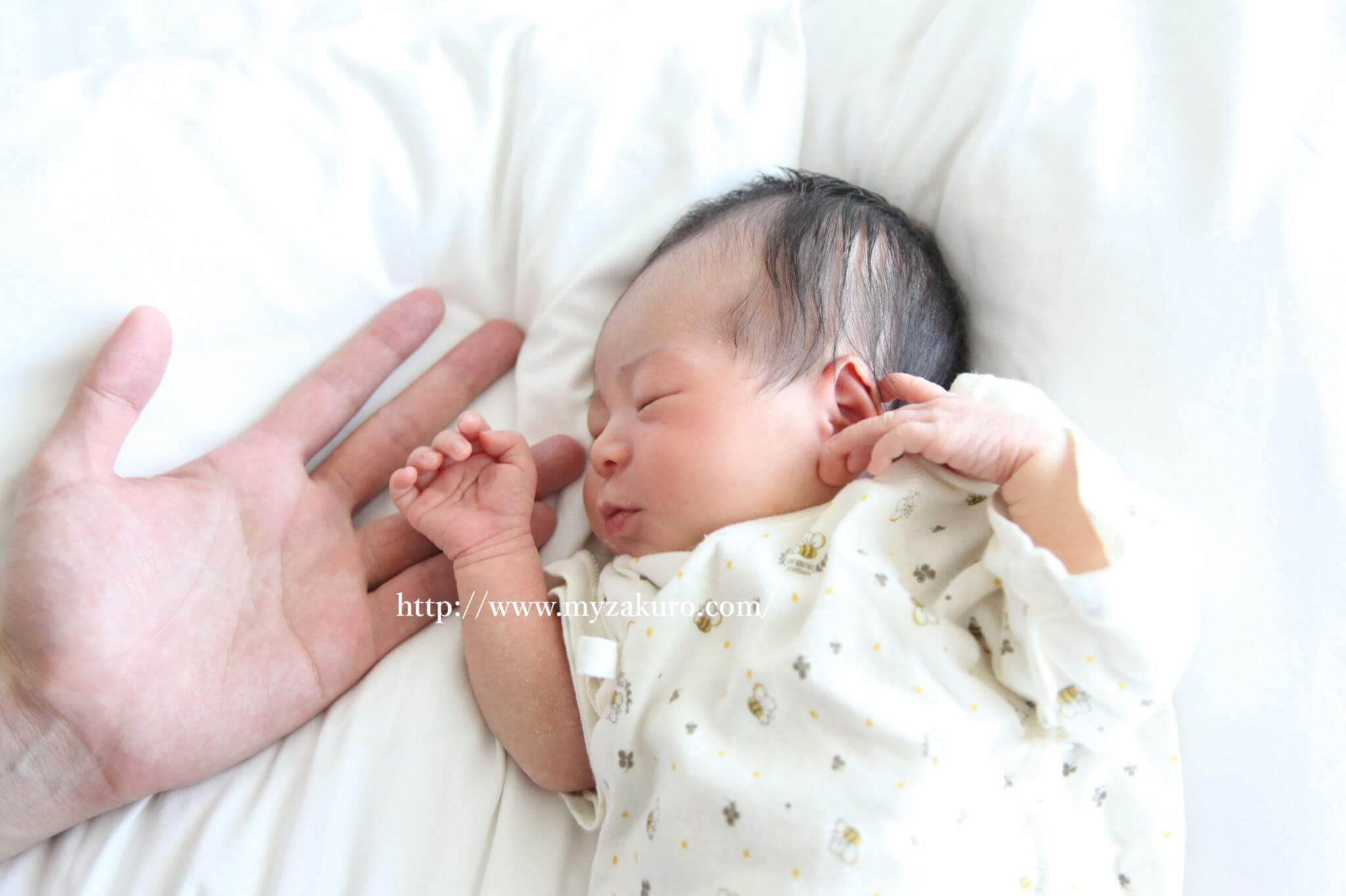 新生児とパパの手を比較